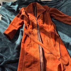 Vintage Argentinian Suede Trench Coat - Orange/Brown